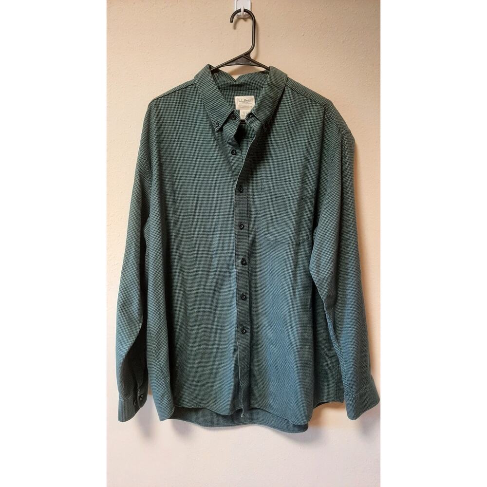 LL Bean Green Houndstooth Wicked Good Flannel Men's Shirt